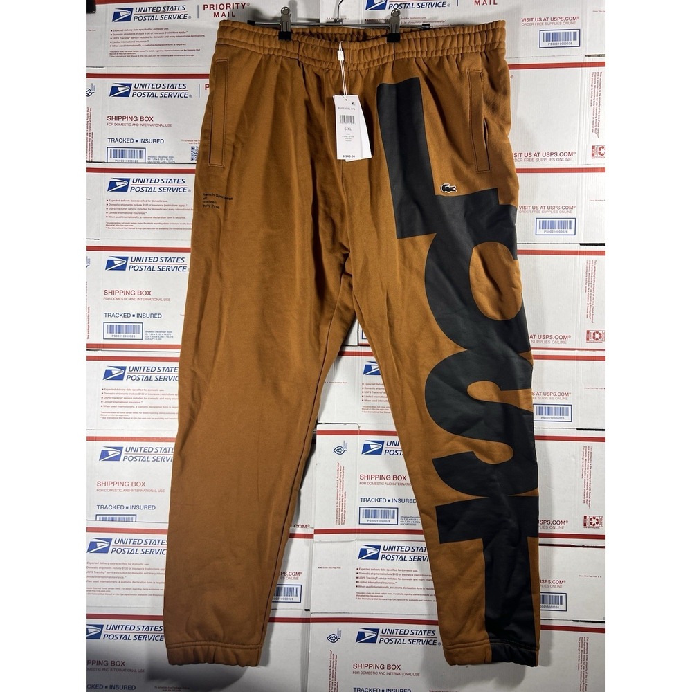 Brand New Tags Men's Lacoste Brown/Black Contrast Lettering Cotton Sweatpants XL